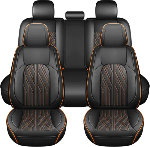 Vista 21 de Huidasource Juego completo de fundas de asiento de automóvil, funda de asiento de cuero transpirable para la mayoría de automóviles, SUV
