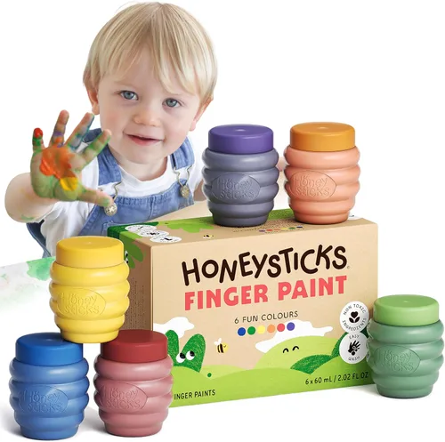 Honeysticks Pintura de dedos no tóxica (6 colores brillantes), lavable de la piel, pintura segura para dedos para niños pequeños, niños de 1 a 3, 2