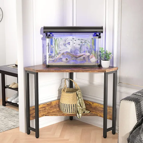 Vista 2 de Armocity Corner Small Desk with Outlets Corner Table for Small Space Industrial Computer Desk with USB Ports Triangle Desk with Storage for Home