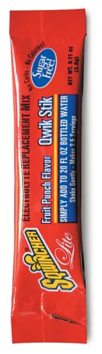 Sqwincher 060102-FP Lite Qwik Stik Concentrado en polvo de repuesto de electrolitos de 0.11 onzas, sabor a ponche de frutas (10 bolsas de 50)