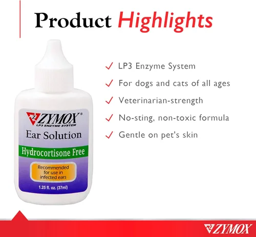 Vista 3 de Zymox Solución enzimática ótica para el oído para perros y gatos para calmar las infecciones del oído sin hidrocortisona, 1.25 onzas