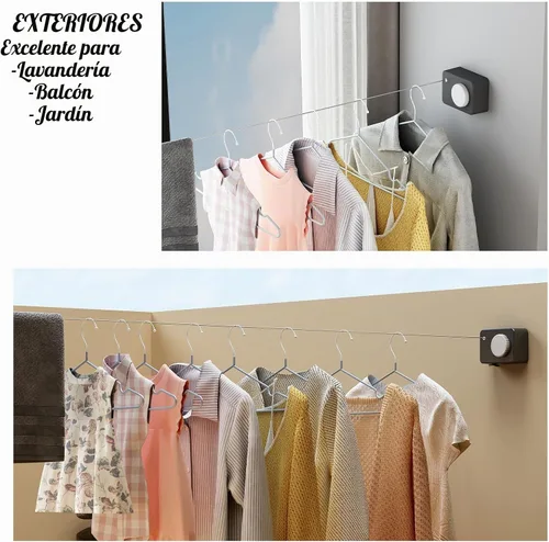 Vista 7 de Tendedero retráctil para interiores, línea de ropa que no se hunde que se retrae al aire libre, juego de línea de ropa montada en la pared