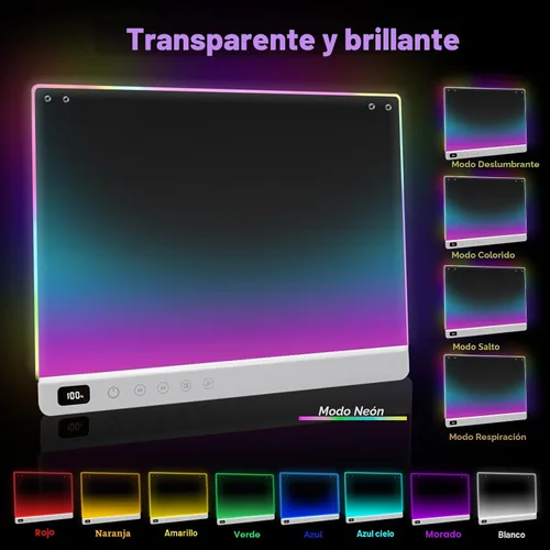 Vista 7 de Cosmody - Tablero de dibujo LED recargable, regalo para niños y niñas a partir de 3 años (blanco) Large 16" Neon Light Up Drawing Pad with 8