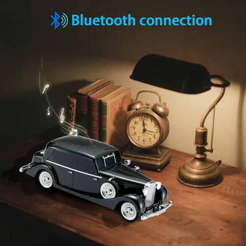 Vista 4 de WS-1934 Retro Classic Car Bluetooth Replica Altavoz – Sonido HD inalámbrico con radio FM, TWS estéreo, luces LED de fiesta, micrófono incorporado