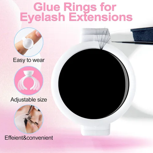 Vista 4 de NXJ INFILILA Anillos de pegamento, 300 anillos de pegamento para extensiones de pestañas, soporte desechable para suministros de extensión