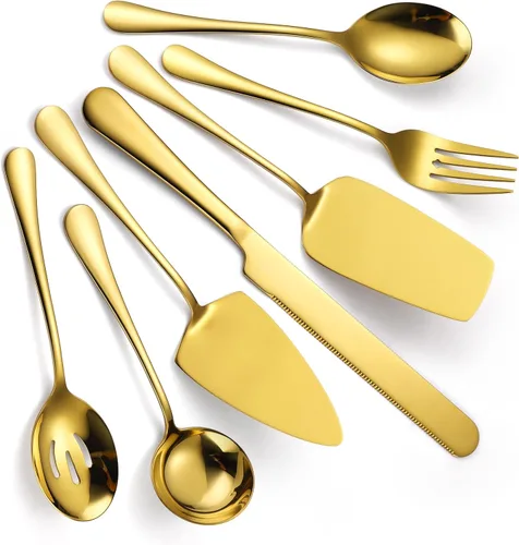 Vista 17 de Juego de Utensilios para Servir de 11 Piezas de Acero Inoxidable Cubiertos Modernos para Servidor Todo Metal Herramientas de Cocina Cuchara Sólida