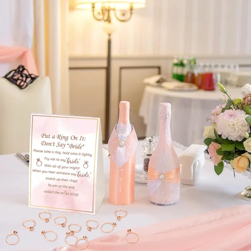 Vista 3 de Woanger Juego de despedida de soltera con 50 anillos falsos, temática de vegetación rústica, juegos de boda, anillos de compromiso y tarjetas de Oro