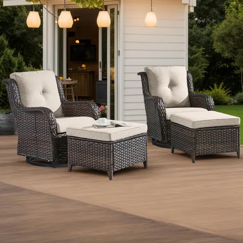 Vista 93 de HUMMUH Juego de 2 sillas giratorias de mimbre para patio, juego de muebles de ratán (marrón/beige)