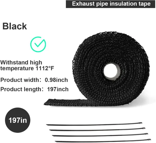 Vista 2 de Envoltura de escape automático para motocicleta, rollo de manga protectora térmica de manguera de fibra de vidrio de titanio de 16 pies con 4