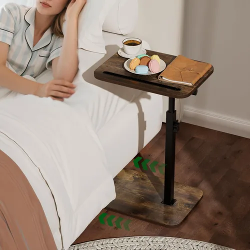 Vista 5 de Mesa lateral para sofá Juego de 2 a 360 giratoria de altura ajustable para computadora portátil, mesa de TV para aperitivos, lectura, se adapta a