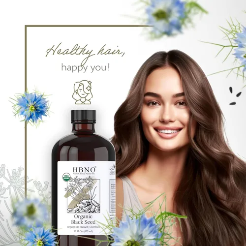 Vista 5 de Aceite de semilla negra orgánico HBNO - Botella de vidrio de gran tamaño de 16 oz (475ml) - Aceite de semilla negra orgánico certificado por USDA