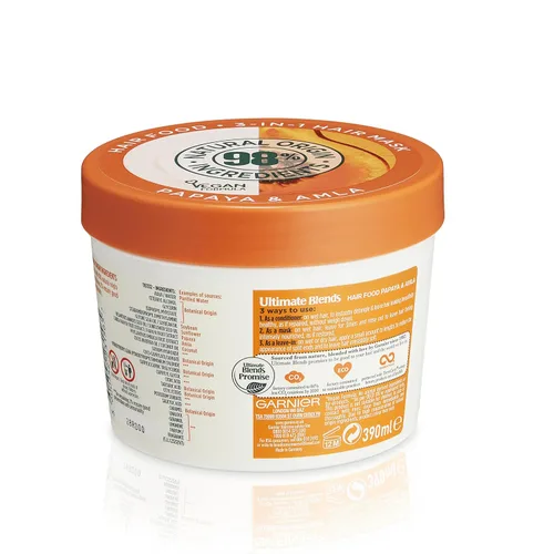 Vista 5 de Garnier Ultimate Blends Hair Food Mascarilla de Papaya 3-en-1 para Tratamiento de Pelo Dañado 390ml