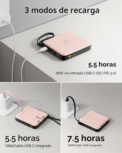 Vista 8 de VRURC Cargador portátil de 20000 mAh de carga rápida de 20 W con 4 cables incorporados