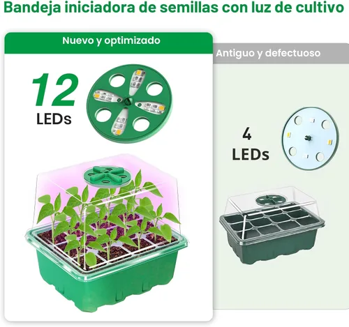 Vista 3 de Bonviee Paquete de 5 bandejas de inicio de semillas con luz para plantas, kits de bandejas de inicio de plántulas elevadas con cúpulas de humedad