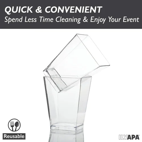 Vista 5 de Ilyapa Vasos de postre de plástico de 5 onzas, paquete de 20 mini tazas de postre con cucharas, taza pequeña transparente reutilizable