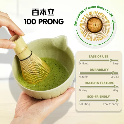 Vista 8 de Juego de Batidor de Matcha - 5 Piezas Kit de Matcha para Ceremonia, Cuenco de Cerámica para Matcha con Pico, Batidor de Bambú (Chasen) con Soporte