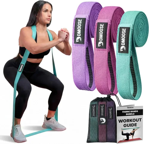 Vista 8 de DMoose Fitness Fabric Resistance Bands for Full Body Exercises - Non-Slip Thick Cloth Stretch Band for Squats, Lunges & Bicep Curls - Long