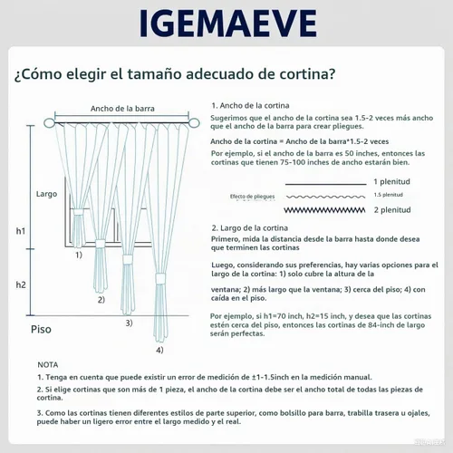 Vista 5 de IGEMAEVE Cortinas y cortinas opacas Dormitorio Sala de estar Divisor de habitación Privacidad Ojal Térmico Aislamiento Ventana