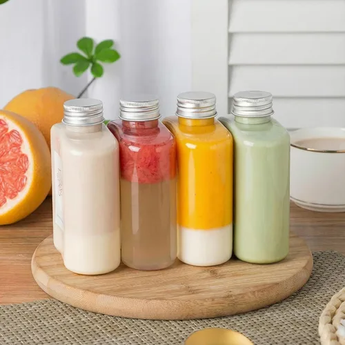 Vista 8 de Elsjoy Paquete de 24 botellas de plástico para jugo de 8.5 onzas con tapas, botella vacía reutilizable, recipiente pequeño transparente