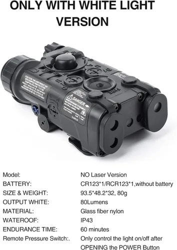 Vista 2 de NOBUHIRO Láser táctico Airsoft solo con linterna LED blanca constante + estroboscópica, 2 modos, caja PEQ mejorada con interruptor de presión