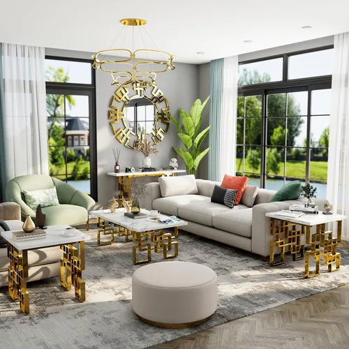 Vista 8 de AUZ Mesa auxiliar, mesa rectangular de 50 pulgadas, color blanco y dorado, mesa de té para sala de estar, sala de invitados, sala de recepción Base