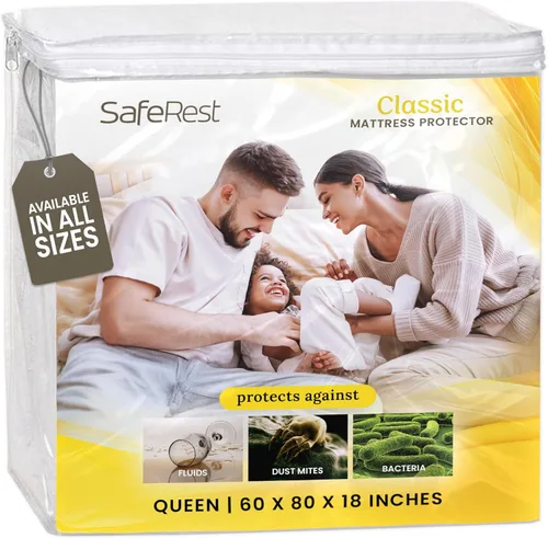 Vista 23 de SafeRest Sleepure - Protector de colchón impermeable tamaño individual derivado de viscosa de bambú - Ajustado con bolsillos elásticos - Funda