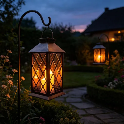 Vista 7 de Farol Solar para Exteriores, Linternas Colgantes para Exteriores con Luces LED de Velas - Luces Solares Impermeables de PVC, Luces de Farol