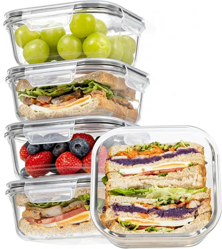 Vista 22 de Vtopmart Paquete de 5 recipientes de almacenamiento de vidrio de 22 onzas con tapas, juegos de recipientes de vidrio para preparación de comidas
