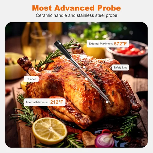Vista 6 de NIGOGOR Termómetro de Carne con Sondas Duales, Base Magnética Independiente Digital Inteligente, Termómetro de Carne Inalámbrico Bluetooth