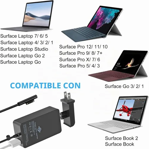 Vista 2 de Cargador de portátil Surface Pro de 65 W para Microsoft Surface Pro 12 11