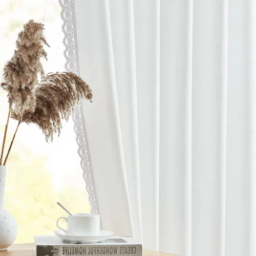 Vista 2 de Lazzzy Cortinas de lino blanco de 84 pulgadas de largo para sala de estar, dormitorio, bolsillo trasero, cortina semitransparente con ribete