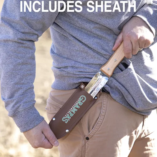 Vista 5 de Grampa's - Cuchillo de jardín versátil de 7 pulgadas Hori Hori con hoja de acero recta y dentada. Herramienta de mano de jardín resistente