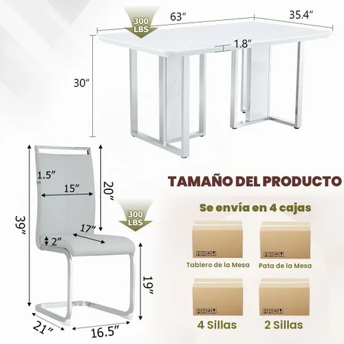Vista 3 de Juego de mesa de comedor Marle blanca de 63 pulgadas para 4