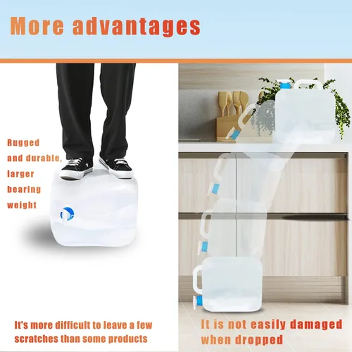 Vista 5 de Contenedor de agua plegable con grifo, jarra de almacenamiento de agua para campamento, sin BPA para mochila de senderismo al aire libre, kit