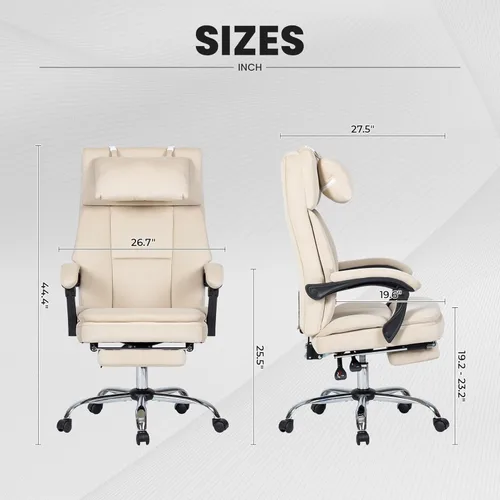 Vista 2 de Office Chair, Big and Tall Executive Office Chair with Footrest & Removable Headrest, High Back Ergonomic Computer Desk Chair Work Chair with Beige