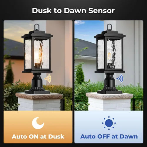 Vista 2 de VIANIS Luces de Poste Exteriores Grandes de Anochecer a Amanecer, Lámpara de Poste Exterior Cableada Permanentemente Negra Impermeable con Base