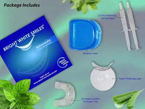 Vista 2 de Bright White Smiles Kit de blanqueamiento dental Blanqueador de dientes activado por luz LED con 2 jeringas de gel de peróxido de carbamida al