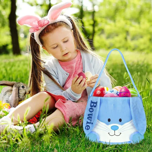 Vista 32 de Cesta de Pascua personalizada para niños, conejo rosa 019B-Rosa