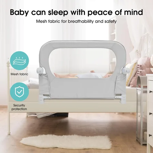 Vista 5 de NUTIKAS Barandilla protectora para cama de bebé para niños pequeños - Rieles laterales de cama de 35.1" para niños pequeños para cuna, individual