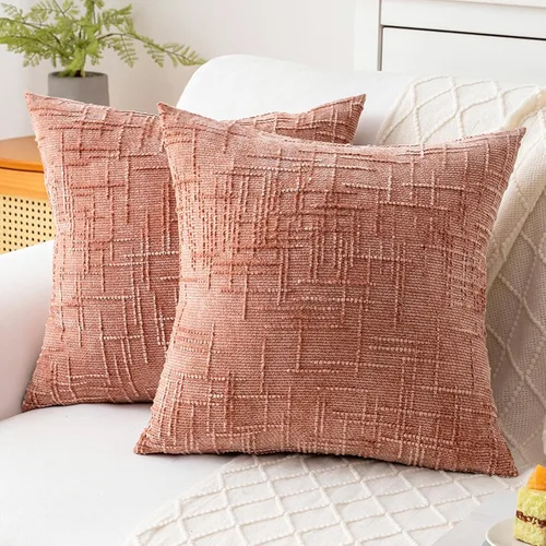 Vista 20 de Fundas de almohada decorativas de 18 x 18 pulgadas, juego de 4, suaves, sólidas, de estilo granja, fundas de almohada de chenilla para sofá, fundas