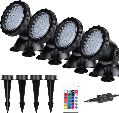 Vista 11 de Luces LED de estanque bajo el agua, luces de fuente impermeables LED sumergibles, luces de paisaje que cambian de color con control remoto, 36