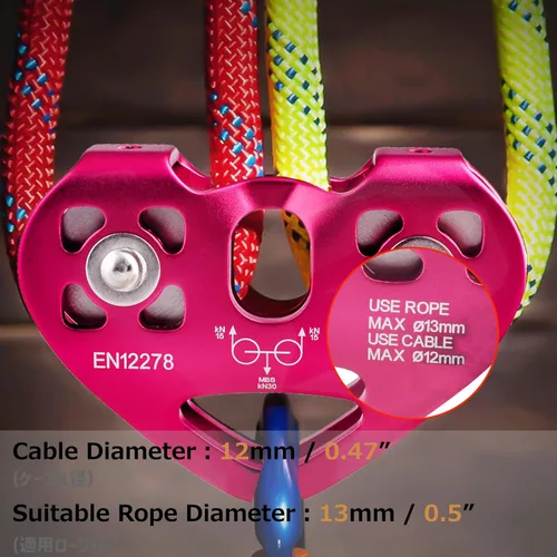 Vista 5 de Azarxis Polea tirolesa de 30 kN 6700 libras, kit de carro doble en tándem para cable y cuerda, resistente para rescate, escalada, transporte, patio