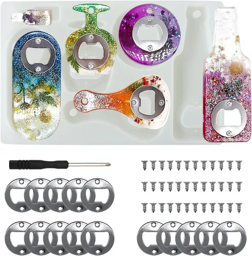 Bottle Opener Resin Molds, Lovppy Beer Opener Silicone Molds, Epoxy Resin Casting Molds, Beer Spanner Kit with Screwdriver and Patch, DIY Jewelry
