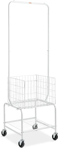 Vista 9 de VEVOR Cesta de lavandería de metal con estante para colgar ropa, carrito de ropa sucia de altura ajustable con carga de cesta y carga de estante