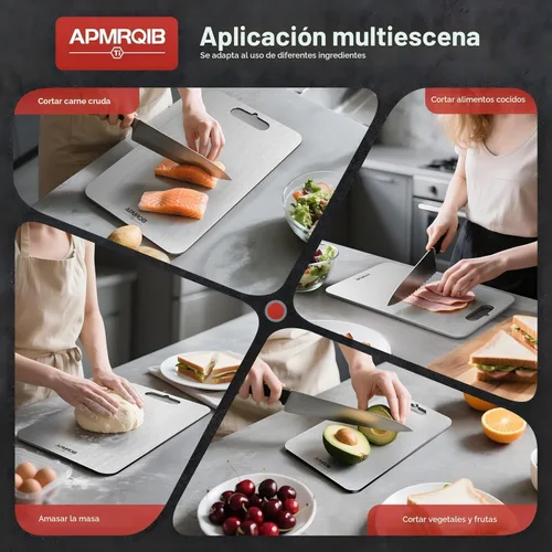 Vista 7 de Juego de 3 tablas de cortar de titanio 100% puro para cocina, tabla de cortar no tóxica de doble cara, embutidos y picar carne, higiene duradera