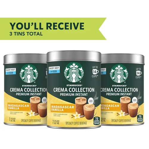 Vista 3 de Starbucks Crema Collection Premium - Café instantáneo con sabor a vainilla de Madagascar, 100% granos arábica, 3 latas (7.12 onzas cada una)