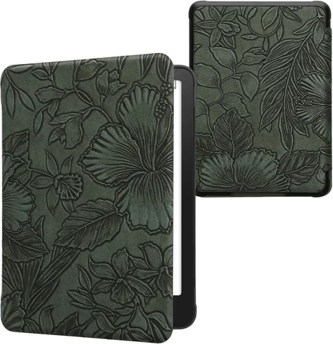 Vista 19 de kwmobile Funda compatible con Amazon Kindle Paperwhite 11. Generación 2021 - Funda para lector electrónico - Libros y páginas Beige/Marrón/Dorado