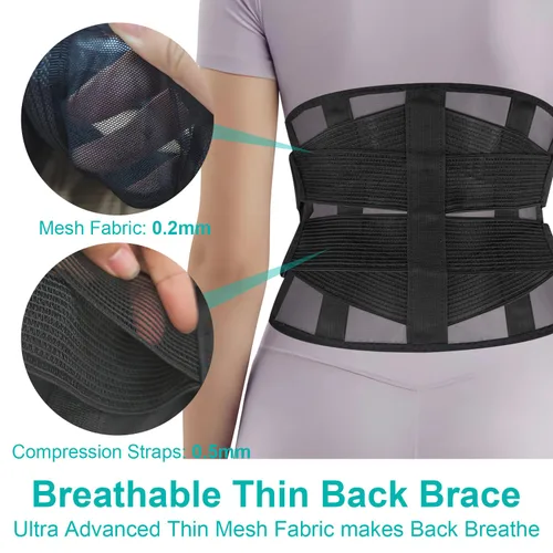 Vista 4 de Soporte de espalda ultrafino para aliviar el dolor de espalda baja - Cinturón ligero de apoyo lumbar con tela transpirable - Ajuste delgado e