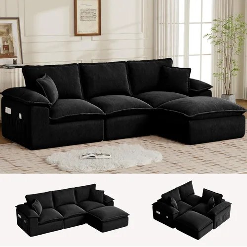 Korser 108" Sectional Couches for Living Room, Modular Boneless Couch with Deep Seat & Fluffy Cushion, Cozy Double-Layer Cushioned Sofa with