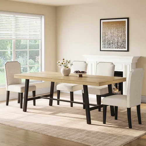 Vista 16 de GarveeHome Mesa de comedor extensible de 63 a 83 pulgadas, mesa de comedor rectangular industrial para 6-8 personas, mesa de cocina expandible
